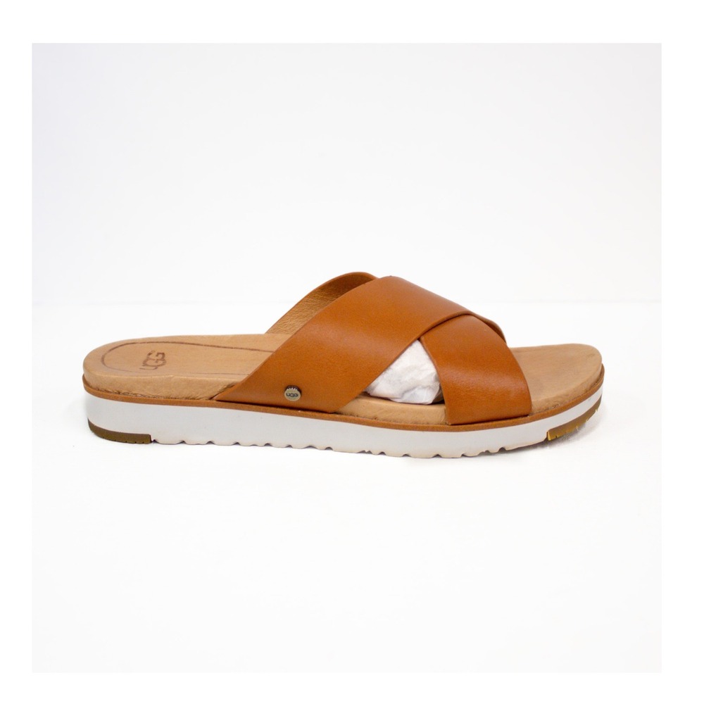 UGG Kari Slide Sandals Chestnut Leather Crisscross Straps Womens 6.5